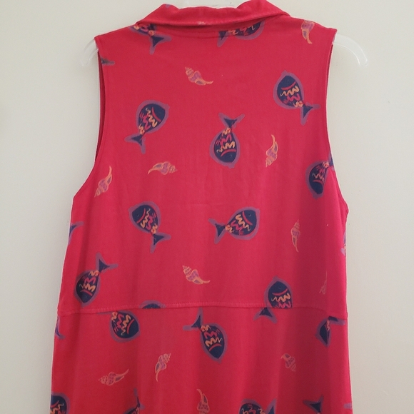 Vintage Zip Code Red Fish Print Cotton Dress - Picture 9 of 11